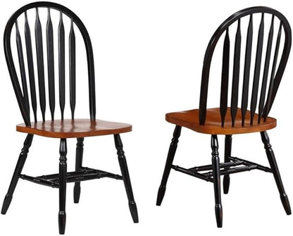 Pemberly Row Traditional Solid Wood Dining Side Chairs, Set of 2, 18" Seat Height, Black and Cherry Finish, Windsor Style, Ergonomic Design, Durable Construction, Ideal for Kitchen or Dining Room Use