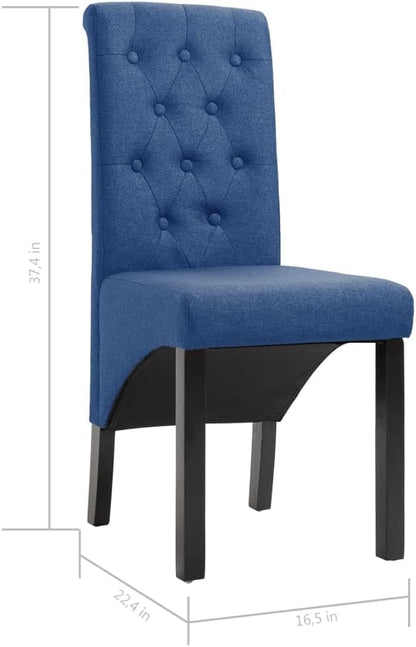 Set of 2 Blue Fabric Dining Chairs with Rubber Wood Frame, Modern Ergonomic Comfortable Design for Dining Room Kitchen Living Room Accent