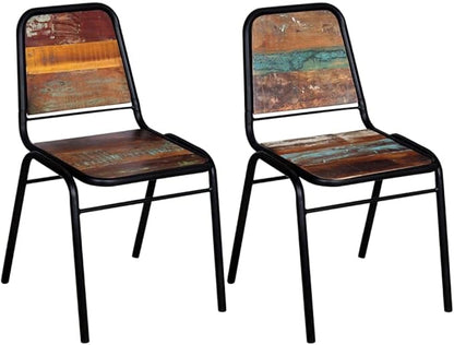 Reclaimed Wood Dining Chairs Set of 2 Solid Farmhouse Kitchen Chairs with Steel Frame Antique Style Furniture for Dining Room Living Room Comedor