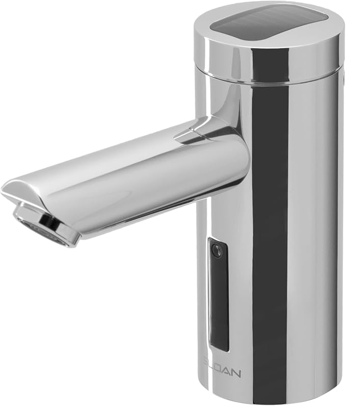 Sloan Optima EAF-275 Sensor Activated Solar Touch-Free Faucet, Commercial Grade with Mounting Hardware - 0.5GPM Solar Powered, Deck-Mounted Mid Body, Polished Chrome Finish, 3335016