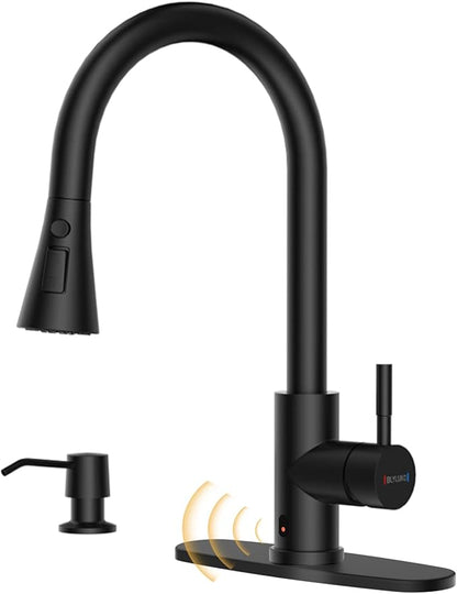 Touchless Kitchen Faucet with Pull Down Sprayer, Kitchen Sink Faucet with Soap Dispenser,Single Handle Hands-Free Sensor Fits 1 to 4 Hole Sinks,Stainless Steel Matte Black