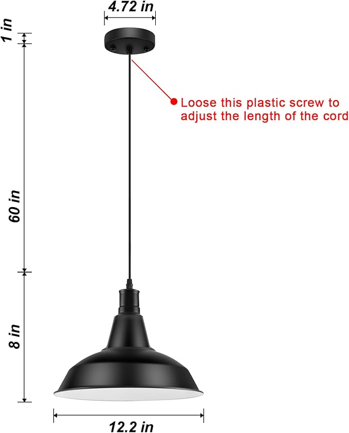 LOEHINLE Pendant Light Fixtures, 3Pcs Farmhouse Kitchen Island Lights Fixture, Industrial Hanging Pendant Lighting for Dining Room Bedroom, Black Metal Pendant Lamp, E26 Base, 12.2in