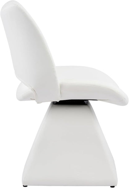 Swivel Dining Chair Upholstered Faux Leather Accent Seat with Curved High Back, Cushioned Foam Padding, Metal and Wood Support, Modern Armless Vanity Desk Chair for Kitchen Island, Dining Room (White)