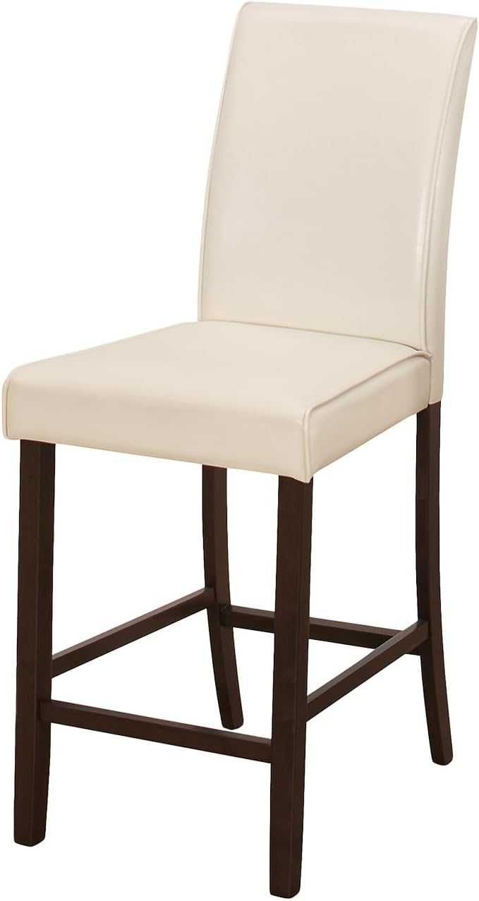 Monarch Specialties I 1903 Dining Chair, Set of 2, Counter Height, Upholstered, Kitchen, Dining Room, Pu Leather Look, Wood Legs, Beige, Brown, Transitional