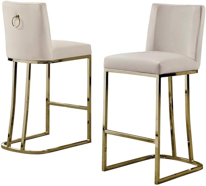 Modern Chairs Set of 2, Chrome Side Chairs & Counter Stools with Ring Pull Back, Luxury Upholstered Chairs for Kitchen Island, Dining Room & Home Bar (Velvet, Cream/Gold, Counter Height Chair)