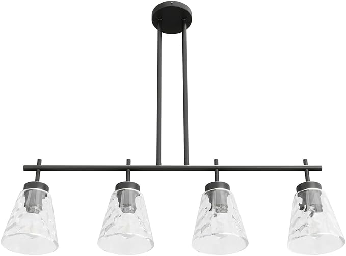 4-Light Kitchen Island Lighting, Modern 30.9 inch Black Island Chandelier with Glass Shade, Industrial Linear Pendant Lighting Over Table, Pendant Light Fixture for Dining Room