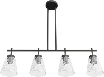 4-Light Kitchen Island Lighting, Modern 30.9 inch Black Island Chandelier with Glass Shade, Industrial Linear Pendant Lighting Over Table, Pendant Light Fixture for Dining Room