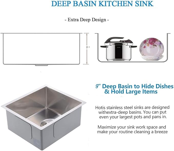 Hotis 15" x 17" Undermount Bar Sink, Stainless Steel Prep Small Kitchen Bar Sink for Rv/Outdoor, Single Bowl Design Brushed Nickel Sink With Strainer