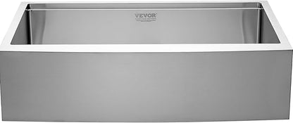 VEVOR 33 inch Farmhouse Kitchen Sink, 304 Stainless Steel Sink, Top Mount Single Bowl Kitchen Sinks with Ledge & Accessories, Household Dishwasher Sinks for Farm, Prep Kitchen, Garage and Bar Sink