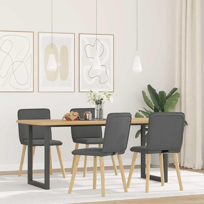 Dining Chair Set of 4 Dark Gray Fabric Chairs with Rubber Wood Legs for Kitchen Dining Room and Living Room