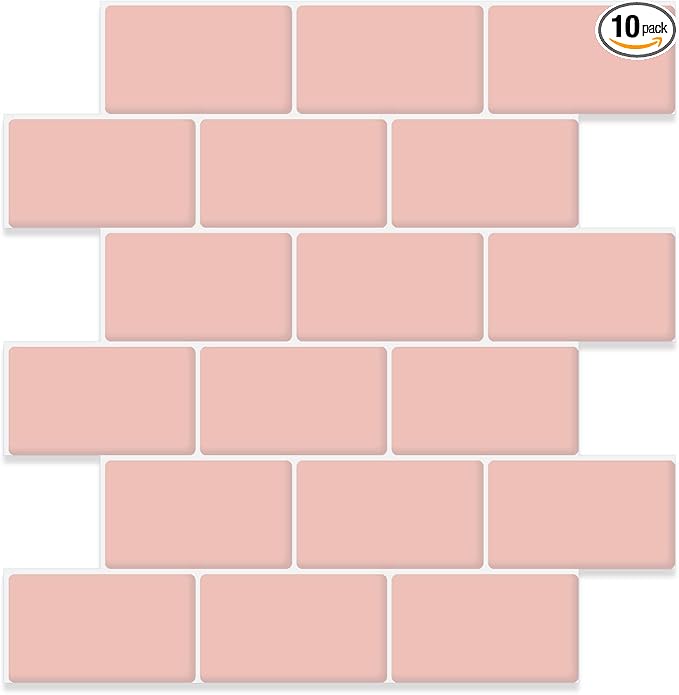 STICKGOO 10-Sheet Pink Subway Tiles Peel and Stick Backsplash, Stick on Tiles Kitchen Backsplash (Thicker Design)