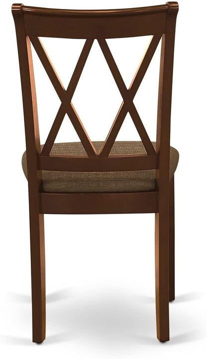 East West Furniture CLC-MAH-C Clarksville Dinette Chairs - Linen Fabric Upholstered Wood Chairs, Set of 2, Mahogany