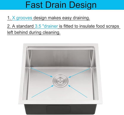 21 Inch Undermount Bar Sink, 21x18 Workstation 16 Gauge Stainless Steel Undermount Outdoor Kitchen Sink for RV Wet Bar Prep Basin