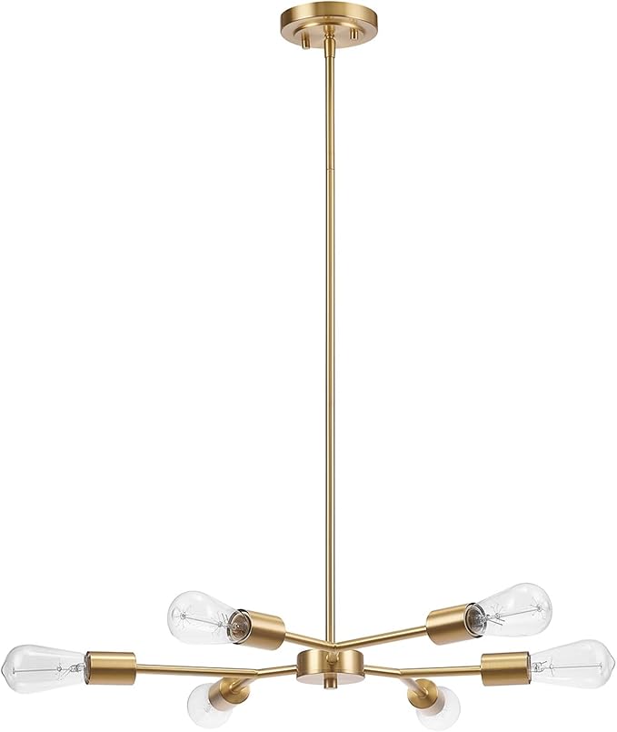 GLOBE Electric Tetra 6-Light Chandelier, Matte Brass, Adjustable Hanging Height