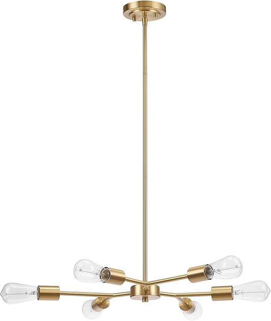 GLOBE Electric Tetra 6-Light Chandelier, Matte Brass, Adjustable Hanging Height
