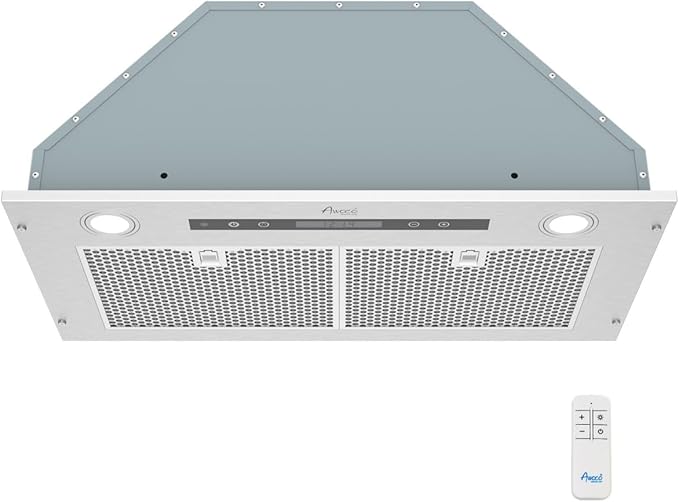 Awoco 14-1/2”D Built-in/Insert Stainless Steel Range Hood, 4-Speed, 650 CFM, LED Lights, Mesh Filters for Wood Hood (28"W 15"D Mesh Filters)