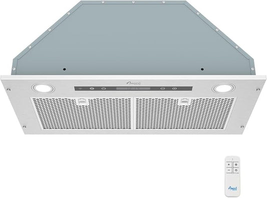 Awoco 14-1/2”D Built-in/Insert Stainless Steel Range Hood, 4-Speed, 650 CFM, LED Lights, Mesh Filters for Wood Hood (28"W 15"D Mesh Filters)