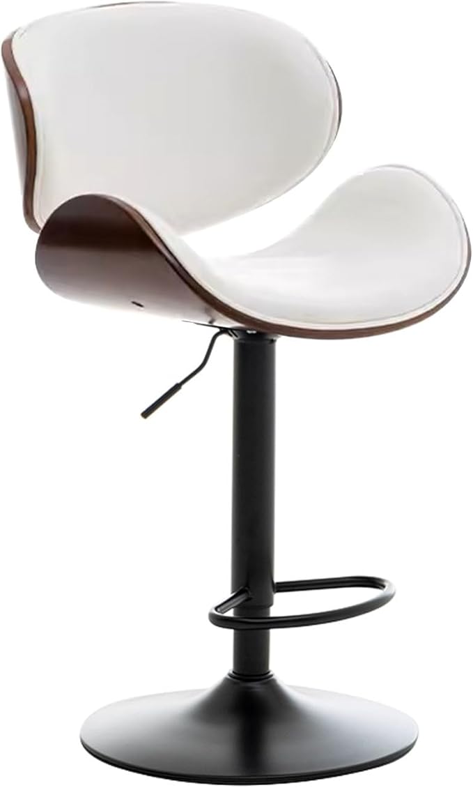 PU Leather with Back & Footrest, 23"-31" Height Adjustable, Kitchen Island Dining Chair,White