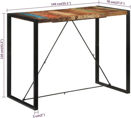 Bar Table Black Industrial Reclaimed Wood High Top Dining Table 55.1x27.6x43.3 in for Kitchen, Living Room and Outdoor Patio