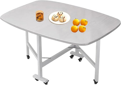 Solid Wooden Foldable Kitchen Table with 6 Wheels, Multifunction Expandable Folding Table for Small Spaces Kitchen, Bedroom, Living Room, Space Saving Folding Dining Table, Brown，White, Natural(White,