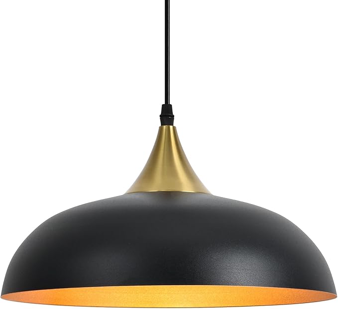 13.8" Large Pendant Light Fixtures, Dome Black and Gold Pendant Lights,Adjustable Pendant Lamps for Dining Room,Kitchen Island