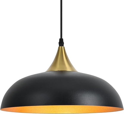 13.8" Large Pendant Light Fixtures, Dome Black and Gold Pendant Lights,Adjustable Pendant Lamps for Dining Room,Kitchen Island
