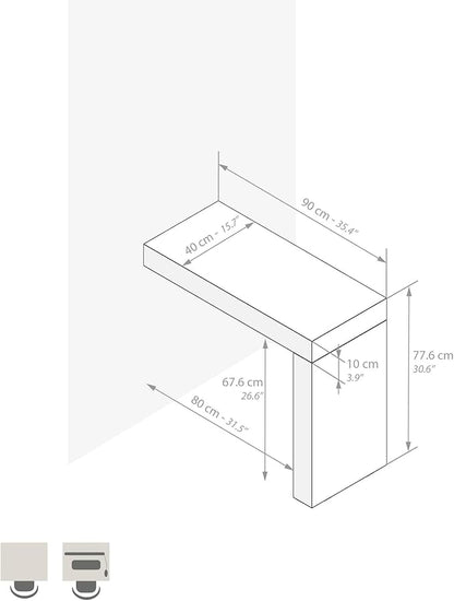 Mobili Fiver, Evolution Dining Table 35.4 x 15.7 in, Concrete Effect, Grey with One Leg, for 1 People, Modern Dining Table for Kitchen, Italian Furniture