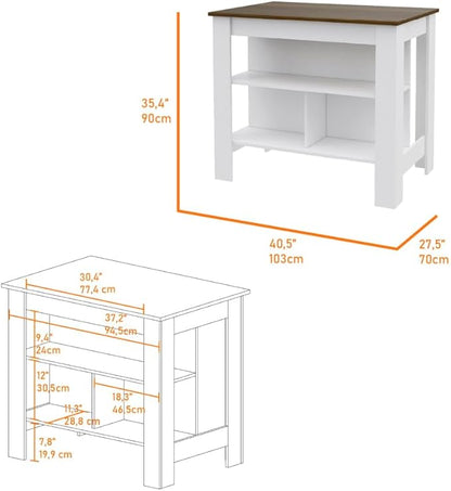 5 Shelf 4 Door 2 Kitchen Set, Kitchen Island and Upper Wall Cabinet White and Walnut RZ252