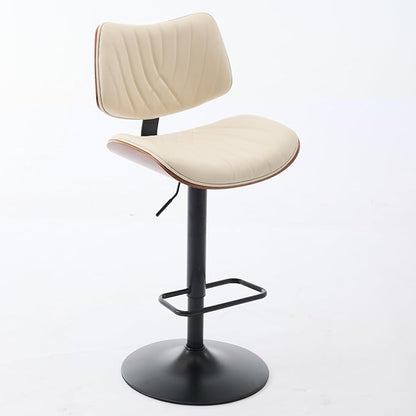 Walnut Bentwood Stools Mid Century Modern Adjustable Counter Height Beige PU Leather 360 Swivel Chairs for Kitchen Island Dining Room Cafe Elegance