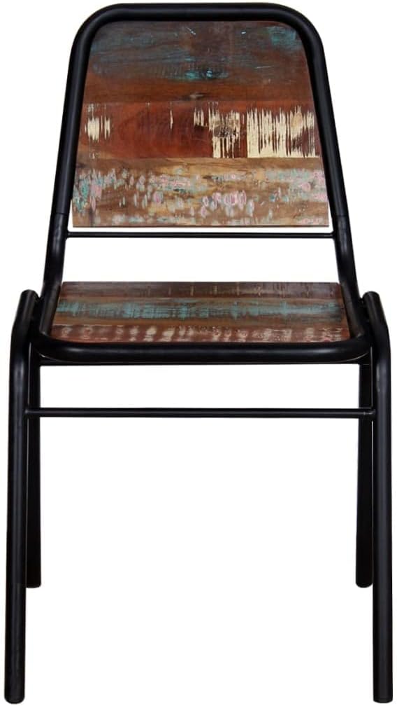 Solid Reclaimed Wood Dining Chairs Set of 2 Antique-Style Kitchen Chairs with Powder-Coated Steel Frame for Farmhouse Dining Room Furniture