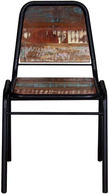 Solid Reclaimed Wood Dining Chairs Set of 2 Antique-Style Kitchen Chairs with Powder-Coated Steel Frame for Farmhouse Dining Room Furniture
