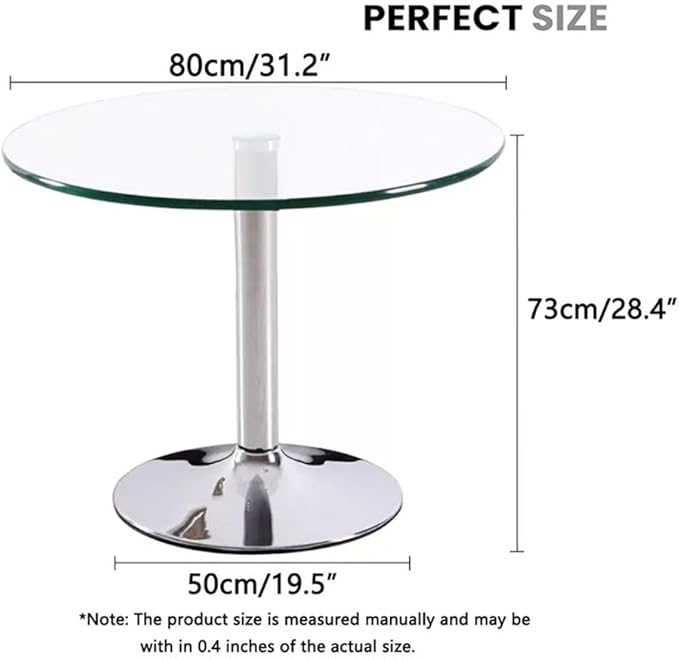 31.2” Round Glass Top Pedestal Table Glass Kitchen Dining Table, Modern Circular 2-4 Seat Breakfast Bistro Table for Dining Room, Living Room, Cafe