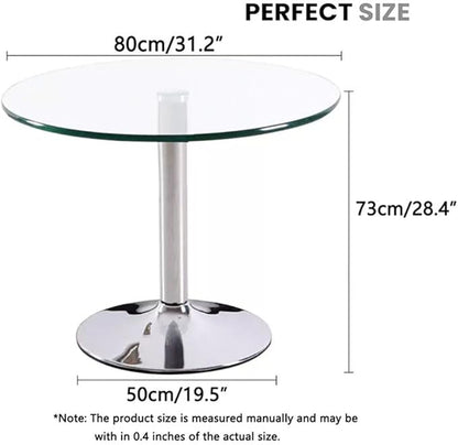 31.2” Round Glass Top Pedestal Table Glass Kitchen Dining Table, Modern Circular 2-4 Seat Breakfast Bistro Table for Dining Room, Living Room, Cafe