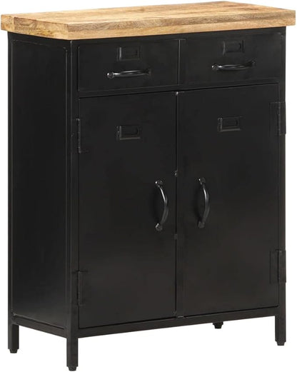 Industrial Sideboard, Black Natural Rough Mango Wood, Powder-Coated Steel Frame, 2-Door Storage Cabinet, 11.8x23.6x29.9 in Living Room Buffet Furniture Kitchen Furnitur