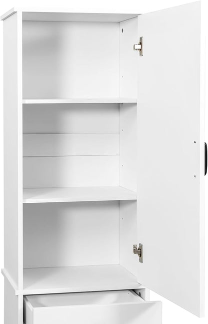 KEIKI 70.87''" Tall Laundry Cabinet, Storage Cabinet with One-Compartment & One-Drawer Tilt-Out for Laundry Room, Bathroom Organizer, White, (Style B)