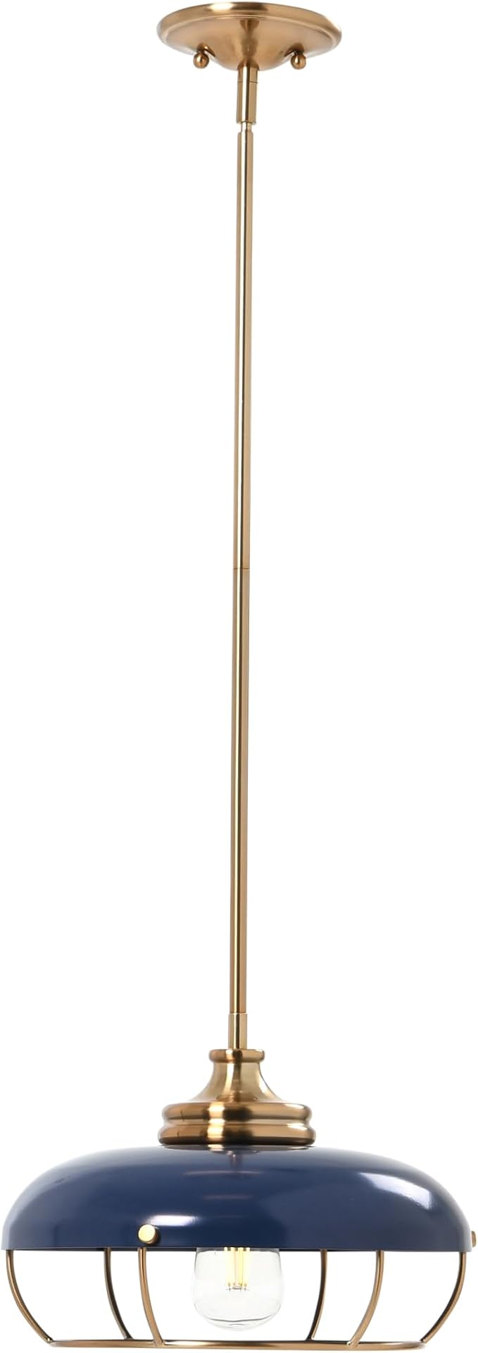 Presley - Caged Dome Metal Ceiling Light, Brushed Brass and Navy Blue