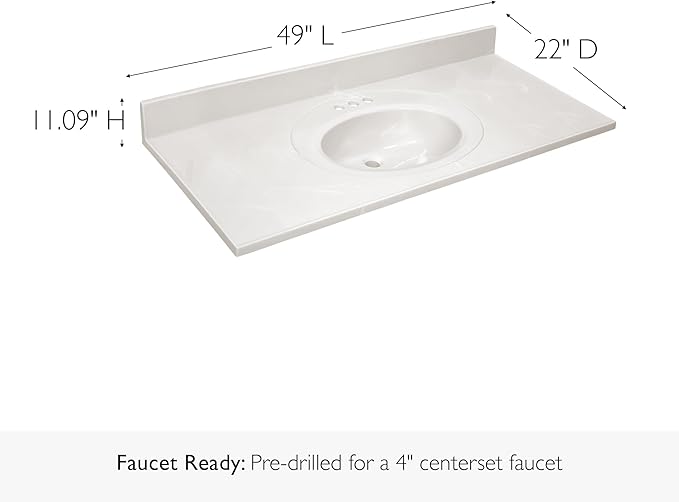 Design House Cultured Marble Vanity Top, 49 in W x 22 in D, Integrated 4 in Centerset Oval Sink & Backsplash, Ivory Swirl, 586347