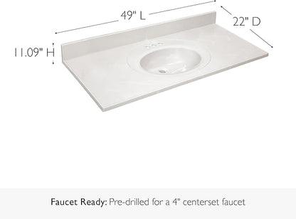 Design House Cultured Marble Vanity Top, 49 in W x 22 in D, Integrated 4 in Centerset Oval Sink & Backsplash, Ivory Swirl, 586347