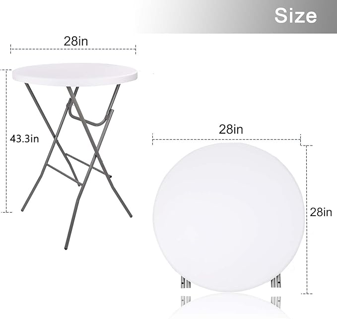 Lakhow Cocktail Table 28in Folding Round High Top Indoor Outdoor with Removable Legs, Tall Bistro Foldable Bar Height Table for Parties, Patio, Backyard, Dining Room, Events, Black- 1PCS