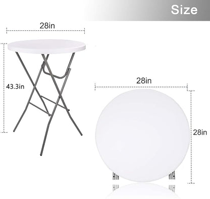 Lakhow 2 Pack Cocktail Table 28in Folding Round High Top Indoor Outdoor with Removable Legs, Tall Bistro Foldable Bar Height Table for Parties, Patio, Backyard, Dining Room, Events, White