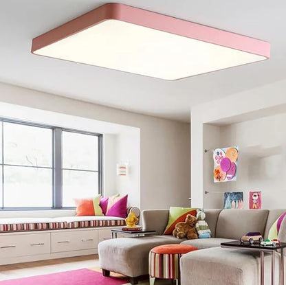 LED Ceiling Light Fixture,16 * 24 Inch Modern Rectangle Recessed Ceiling Lights,48W 3000K-6000K Dimmable Light,Pink Close to Ceiling Lighting Flush Mount Living Room Bedroom Ceiling Lamp