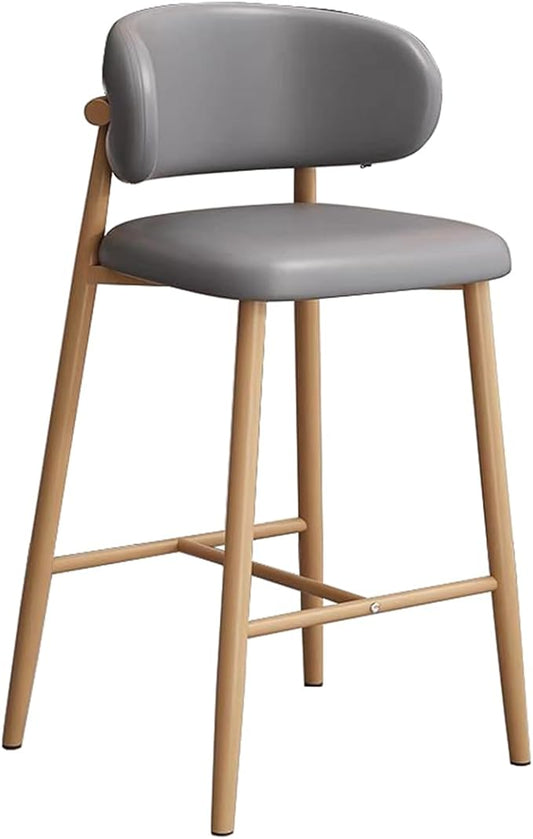 PU Leather Stools Counter Height High Back Wood Legs Kitchen Island Rustic Dining Chairs 200kg Max Load,Grey-68cm