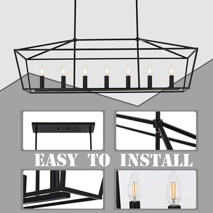 MELUCEE 7-Light Dining Room Light Fixtures Over Table, Farmhouse Chandelier Light Fixture Black Industrial Linear Pendant Lights Kitchen Island Candle Lantern Chandelier, E12 Base