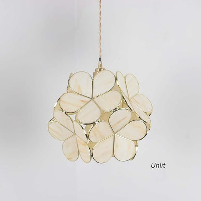 Bieye L11032 Petals Tiffany Style Stained Glass Ceiling Pendant Light for Home Decoration (Cream White, 12" Cherry Blossom)
