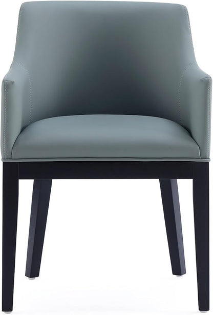 Manhattan Comfort Gansevoort Modern Faux Leather Dining Chair with Arms, Leatherette Upholstery on Solid Beech Wood Frame, Accent Furniture for Kitchen Table or Office, Set of 2, Pewter