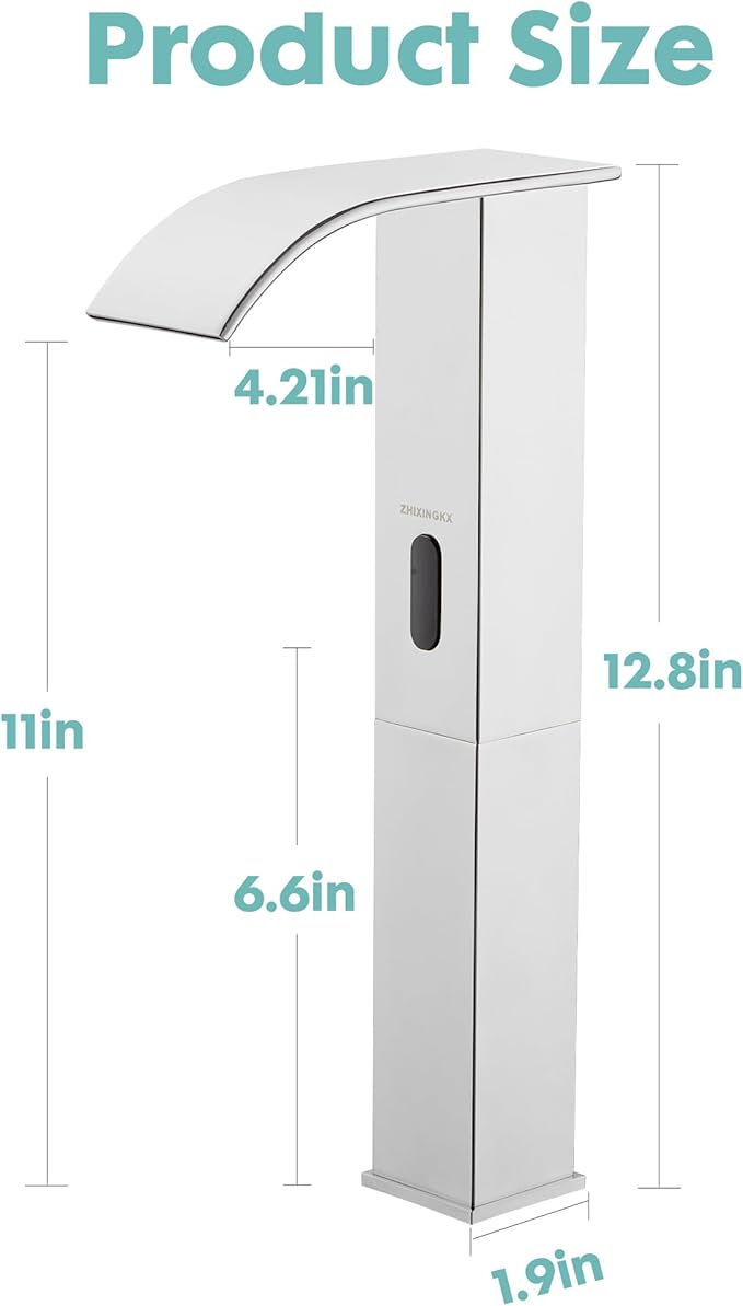 Touchless Bathroom Sink Faucets for 1 Hole, Hands-Free Automatic Motion Sensor Faucets with Tall Body,Black Waterfall Sink Faucets for Bathroom (Tall Body, Chrome)