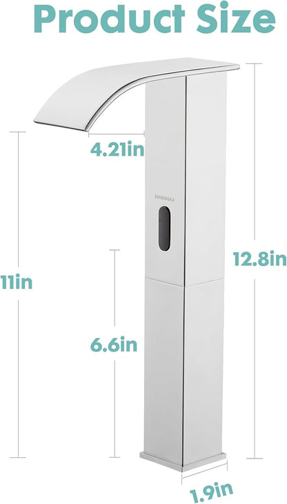 Touchless Bathroom Sink Faucets for 1 Hole, Hands-Free Automatic Motion Sensor Faucets with Tall Body,Black Waterfall Sink Faucets for Bathroom (Tall Body, Chrome)