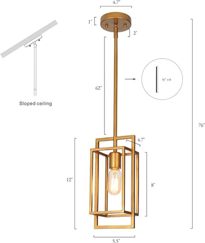 KSANA Antique Gold Pendant Lighting, Modern Golden Geometric Cage Hanging Light Fixture for Kitchen Island, Foyer, Dining Room and Hallway