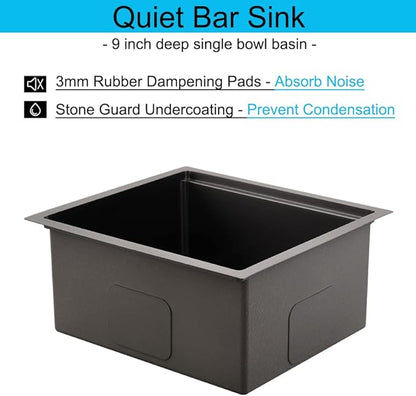 Black Small Kitchen Sink, 21 x 18 Inch Black Stainless Steel Sink Undermount Workstation Wet Bar Prep Kitchen Single Bowl Basin