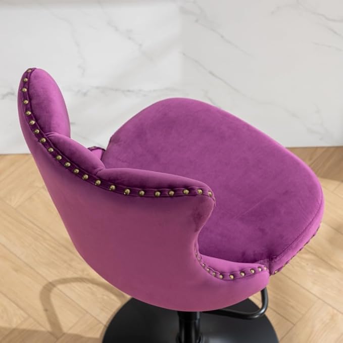 17.7 inch Base, Modern Upholstered Bar Stools with Backs Comfortable Tufted for Home Pub and Kitchen Island,Gray,Set of 2 (Purple + Velvet + Foam-1)